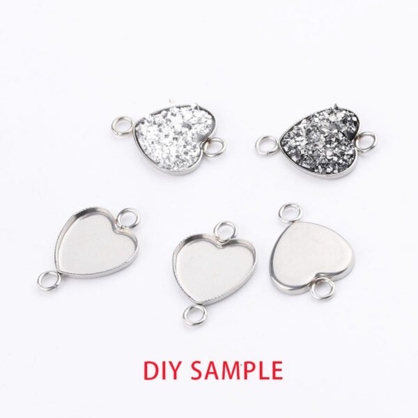 Stainless Steel Peach Heart 13x14mm Love Cameo Glass Dome Cabochon Connectors Back for Jewelry Making - Image 2