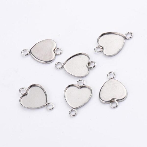 Stainless Steel Peach Heart 13x14mm Love Cameo Glass Dome Cabochon Connectors Back for Jewelry Making - Image 3