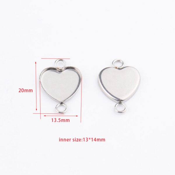 Stainless Steel Peach Heart 13x14mm Love Cameo Glass Dome Cabochon Connectors Back for Jewelry Making - Image 4