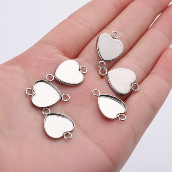 Stainless Steel Peach Heart 13x14mm Love Cameo Glass Dome Cabochon Connectors Back for Jewelry Making - Image 5