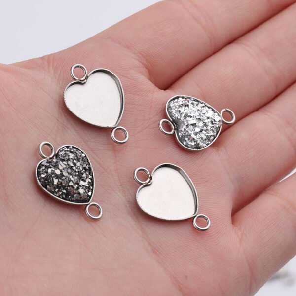 Stainless Steel Peach Heart 13x14mm Love Cameo Glass Dome Cabochon Connectors Back for Jewelry Making - Image 6