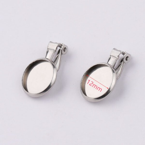 Stainless Steel Blank DIY Jewelry 12mm No Pierce Earrings Back  Tray Cabochon Setting Cameo Base