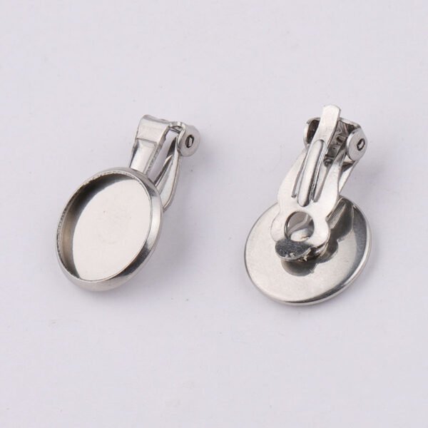 Stainless Steel Blank DIY Jewelry 12mm No Pierce Earrings Back  Tray Cabochon Setting Cameo Base - Image 2