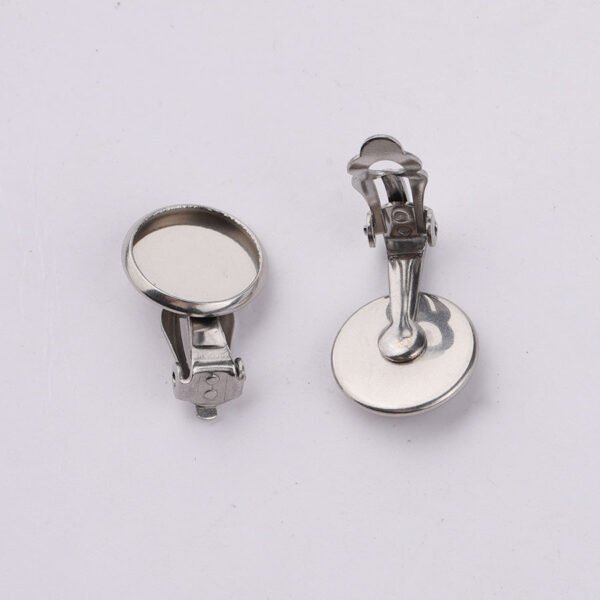 Stainless Steel Blank DIY Jewelry 12mm No Pierce Earrings Back  Tray Cabochon Setting Cameo Base - Image 3