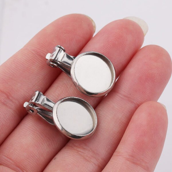 Stainless Steel Blank DIY Jewelry 12mm No Pierce Earrings Back  Tray Cabochon Setting Cameo Base - Image 5