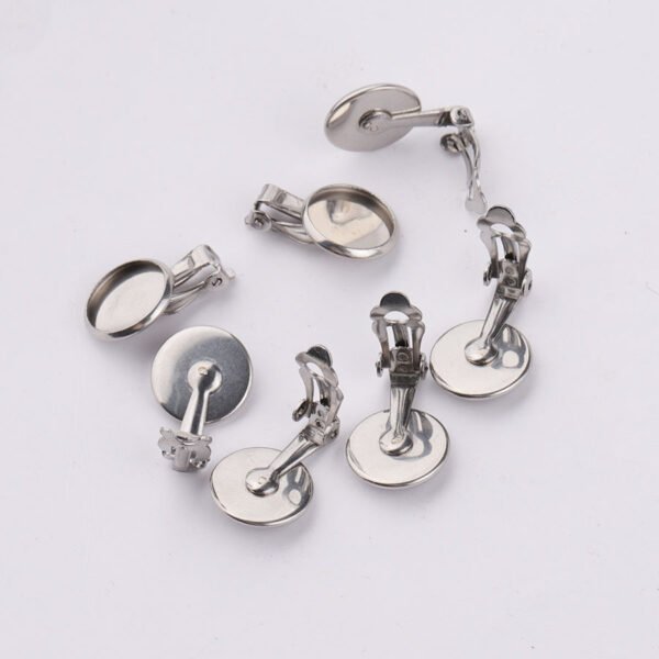 Stainless Steel Blank DIY Jewelry 12mm No Pierce Earrings Back  Tray Cabochon Setting Cameo Base - Image 6