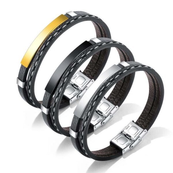 2019 New European Statement Punk Leather Stainless Steel Bracelet for Men Boy