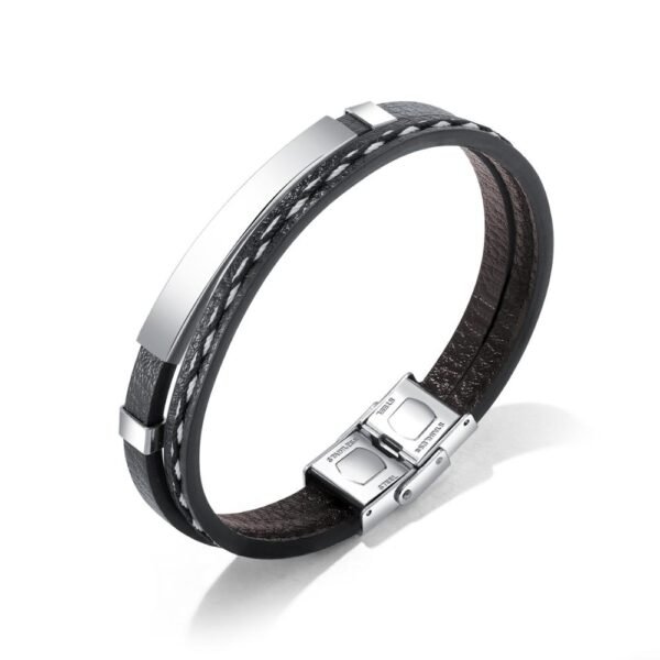2019 New European Statement Punk Leather Stainless Steel Bracelet for Men Boy - Image 3