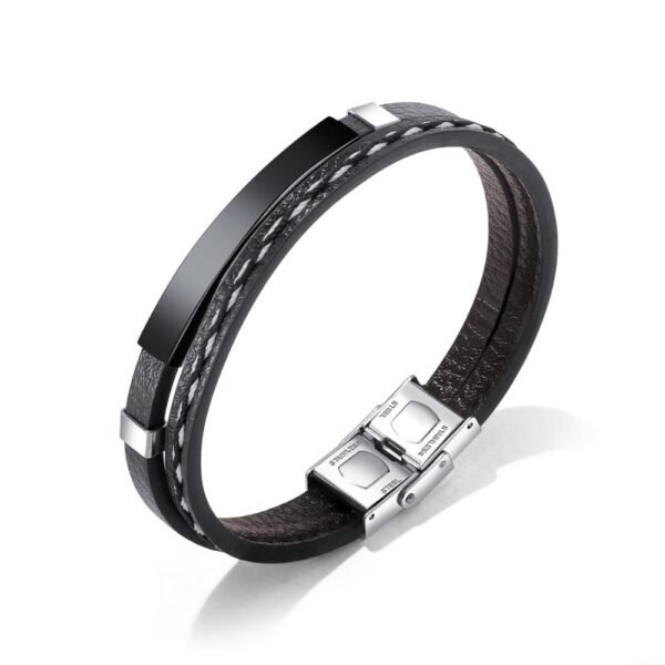 2019 New European Statement Punk Leather Stainless Steel Bracelet for Men Boy - Image 4