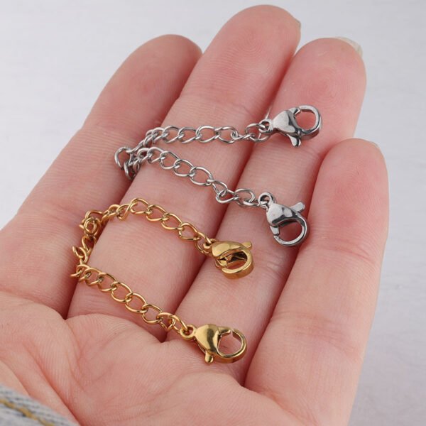 18K Gold Plated 7cm Stainless Steel Extender Chains 2 Lobsters Necklace Extender - صورة 3