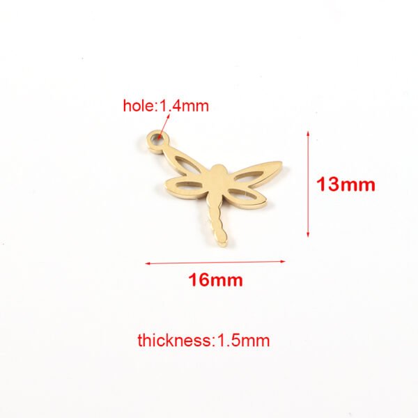 Mirror Polished Stainless Steel 18K Gold Plated Small Insect Dragonfly Pendant Charms - Image 2