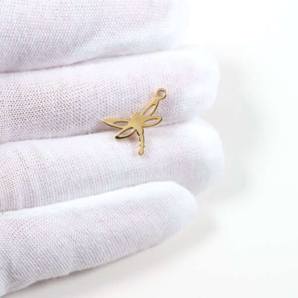 Mirror Polished Stainless Steel 18K Gold Plated Small Insect Dragonfly Pendant Charms - Image 3