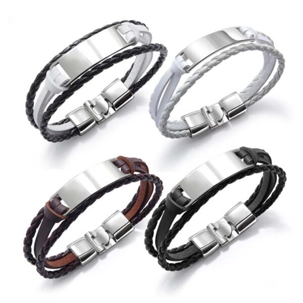 Best Selling Multilayer Woven Braided Personality Men's Leather Wrap Bracelet for Boy - Image 3