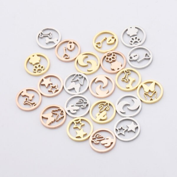 Mirror Polished Stainless Steel Round Hollow Heart Star Moon Key Weaved Charms for Bracelets