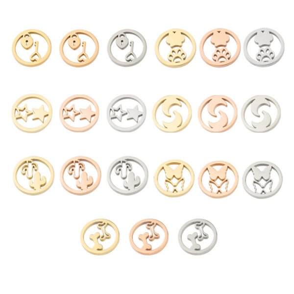 Mirror Polished Stainless Steel Round Hollow Heart Star Moon Key Weaved Charms for Bracelets - Image 2