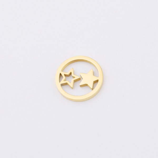 Mirror Polished Stainless Steel Round Hollow Heart Star Moon Key Weaved Charms for Bracelets - Image 4
