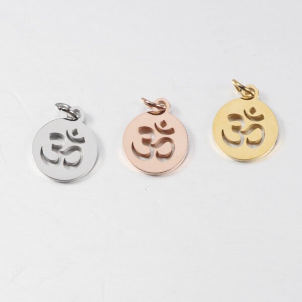 Mirror Polished Stainless Steel Religion Pendant Round Hollow OM Charms