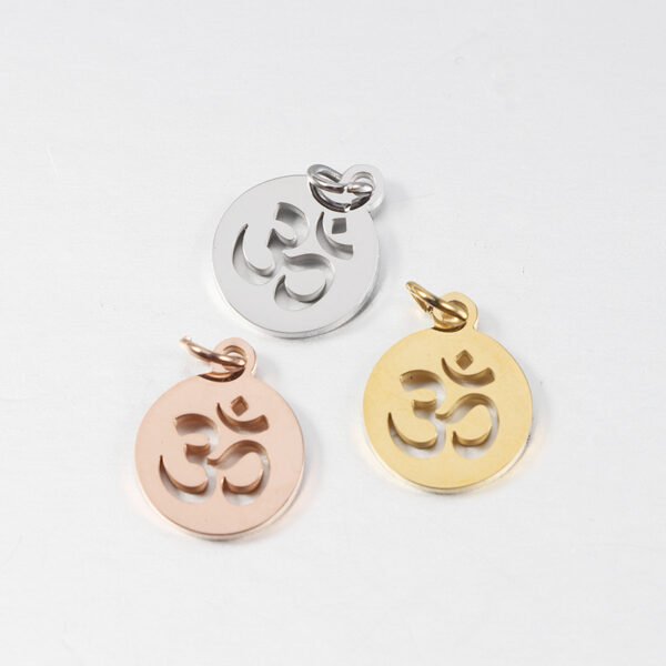 Mirror Polished Stainless Steel Religion Pendant Round Hollow OM Charms - Image 2