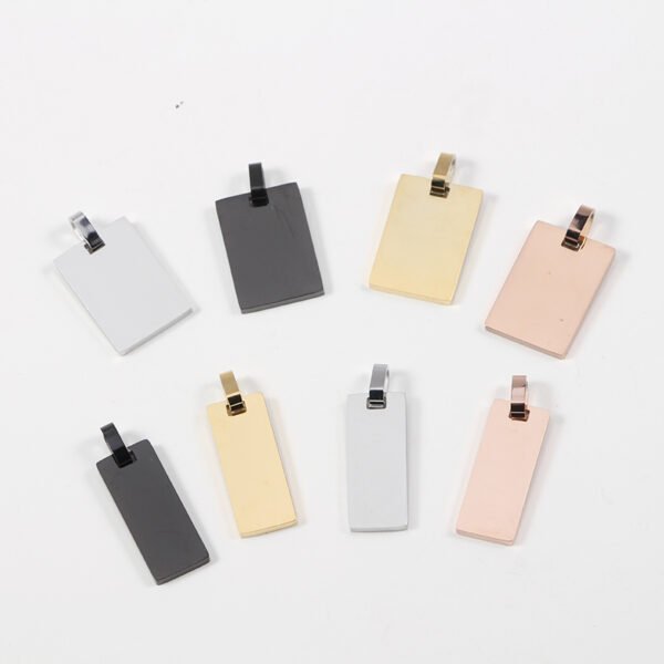 Mirror Polish Stainless Steel Blank Stamp Custom Logo Square Rectangle Pendant Charms
