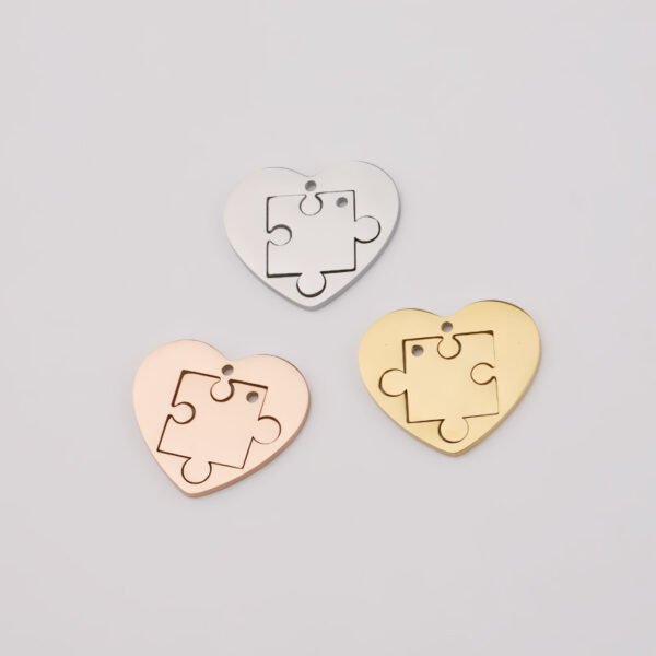 Mirror Polished Stainless Steel Heart and Puzzle Couple Pendants for Necklaces