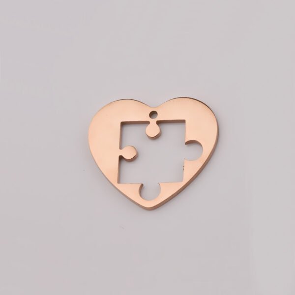 Mirror Polished Stainless Steel Heart and Puzzle Couple Pendants for Necklaces - Image 2
