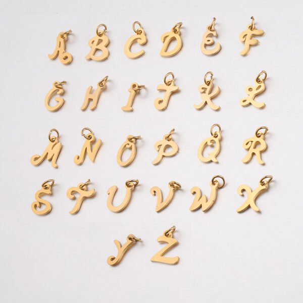 Gold Color New Alphabet Letter Charms High Polished DIY Jewelry Making Initial Metal Cursive Letter Pendant for Gir Boy
