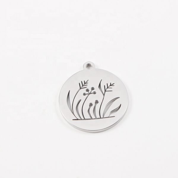 18mm Pendants Stainless Steel Mirror Polished Hollow Flowers and Plants Round Charms - Image 3