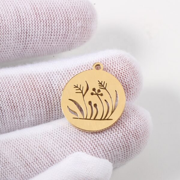 18mm Pendants Stainless Steel Mirror Polished Hollow Flowers and Plants Round Charms - Image 4