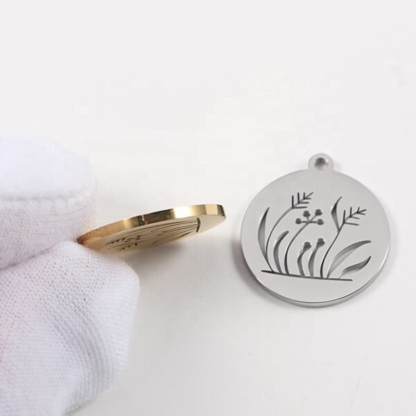 18mm Pendants Stainless Steel Mirror Polished Hollow Flowers and Plants Round Charms - Image 5