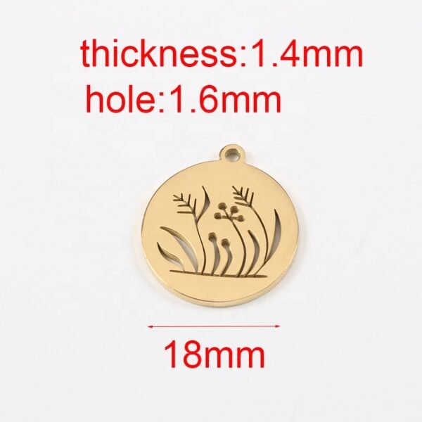 18mm Pendants Stainless Steel Mirror Polished Hollow Flowers and Plants Round Charms - Image 6