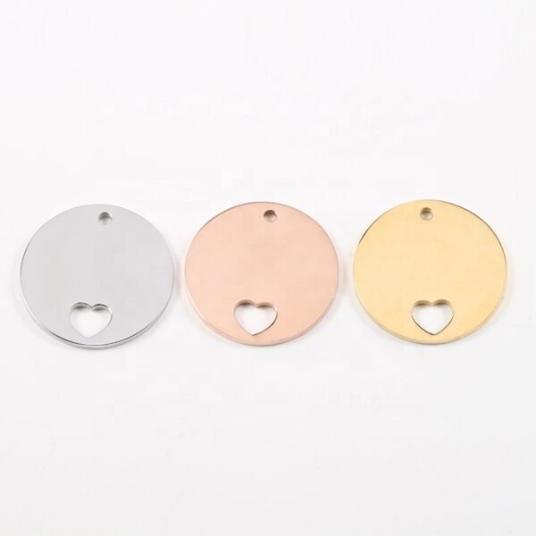20mm Stainless Steel Mirror Polished Custom Logo Pendant Hollow Heart Round Charms