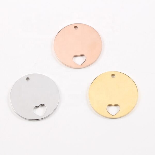 20mm Stainless Steel Mirror Polished Custom Logo Pendant Hollow Heart Round Charms - Image 2