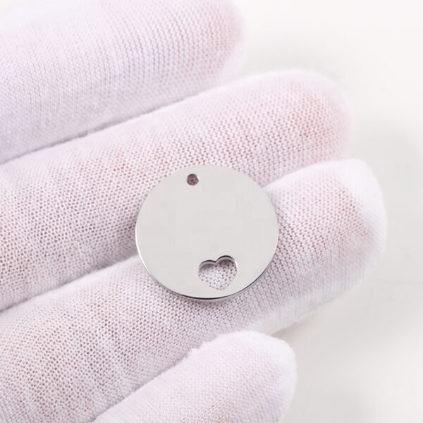 20mm Stainless Steel Mirror Polished Custom Logo Pendant Hollow Heart Round Charms - Image 5