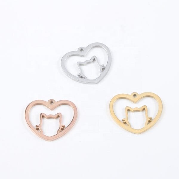 19*22mm Stainless Steel Mirror Polished Hollow Heart Cat Pendant Charms for Jewelry Making