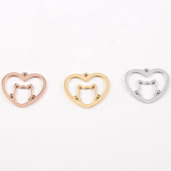 19*22mm Stainless Steel Mirror Polished Hollow Heart Cat Pendant Charms for Jewelry Making - Image 2