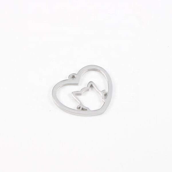 19*22mm Stainless Steel Mirror Polished Hollow Heart Cat Pendant Charms for Jewelry Making - Image 3