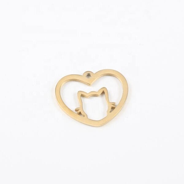 19*22mm Stainless Steel Mirror Polished Hollow Heart Cat Pendant Charms for Jewelry Making - Image 4