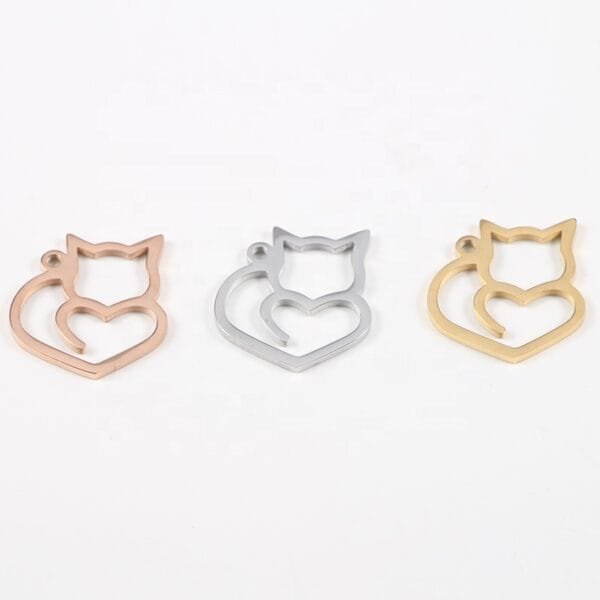 19*20mm Stainless Steel Mirror Polished Hollow Cute Cat Heart Pendant Charms