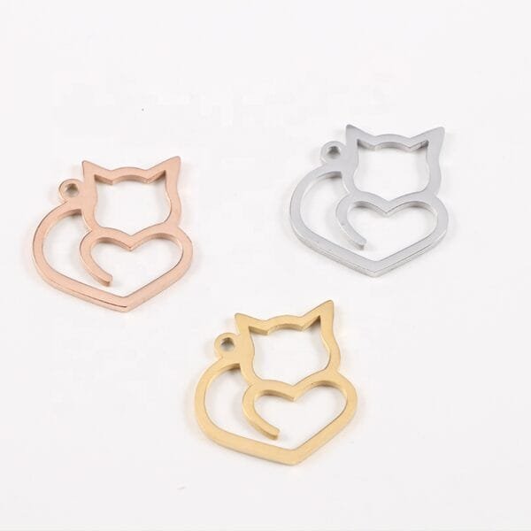 19*20mm Stainless Steel Mirror Polished Hollow Cute Cat Heart Pendant Charms - Image 2