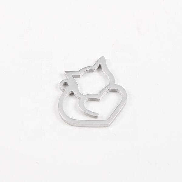 19*20mm Stainless Steel Mirror Polished Hollow Cute Cat Heart Pendant Charms - Image 4