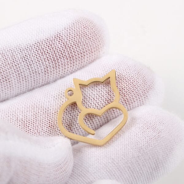 19*20mm Stainless Steel Mirror Polished Hollow Cute Cat Heart Pendant Charms - Image 5