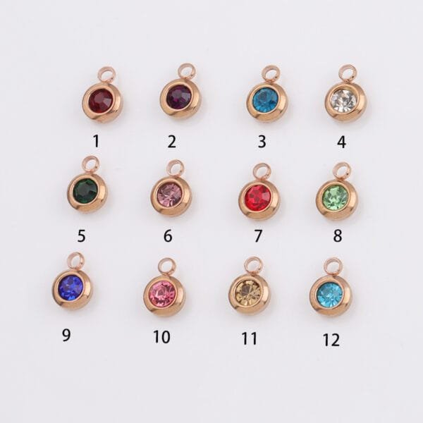 6.5mm Stainless Steel Rhinestones Rose Gold 12 Birthstone Pendants Charms for DIY Jewelry Making - Image 2