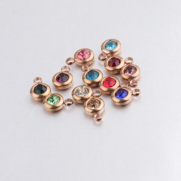 6.5mm Stainless Steel Rhinestones Rose Gold 12 Birthstone Pendants Charms for DIY Jewelry Making - Image 3