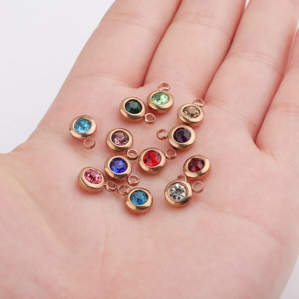 6.5mm Stainless Steel Rhinestones Rose Gold 12 Birthstone Pendants Charms for DIY Jewelry Making - Image 5