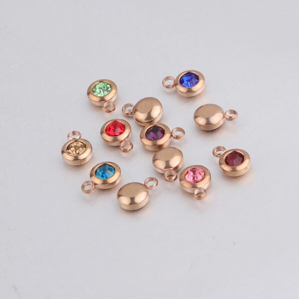 6.5mm Stainless Steel Rhinestones Rose Gold 12 Birthstone Pendants Charms for DIY Jewelry Making - Image 6