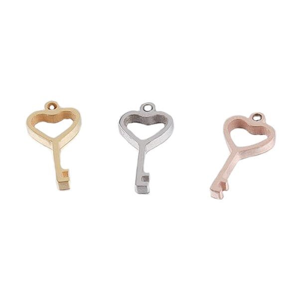 High Polished Stainless Steel Love Heart Key Pendant DIY Jewelry Findings Gold Color Rose Gold Color Small Hollow Charms