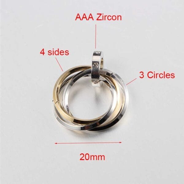 Mirror Polished Stainless Steel Rhinestones Three Circles Ring Pendant - Imagen 2