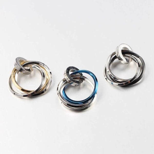 Mirror Polished Stainless Steel Rhinestones Three Circles Ring Pendant - Imagen 3