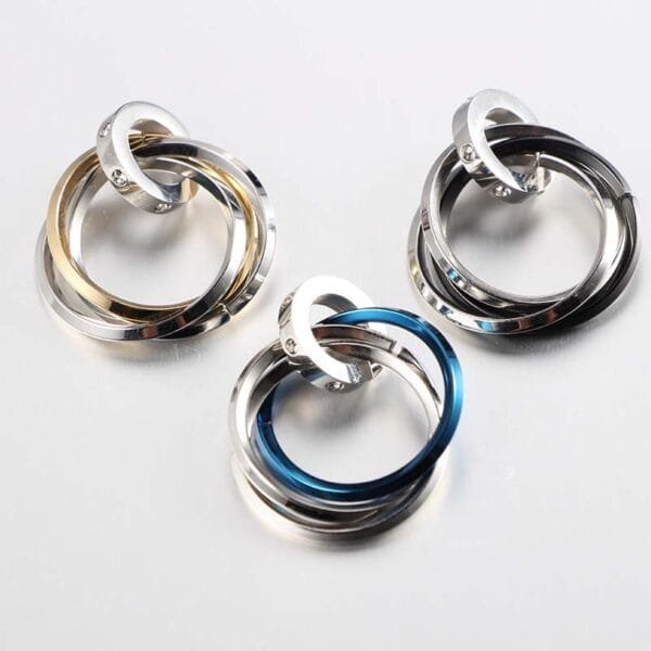 Mirror Polished Stainless Steel Rhinestones Three Circles Ring Pendant - Imagen 6