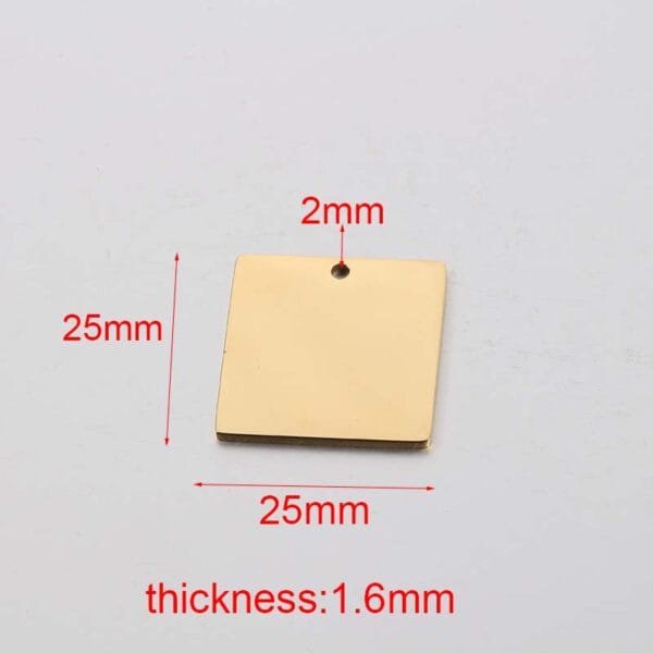 Mirror Polished Gold Color Stampable 25mm Square Stainless Steel Blank Pendant Blanks Metal Charms - Imagen 2